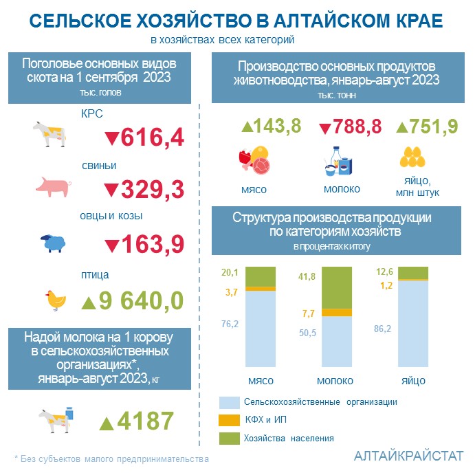О сельском хозяйстве Алтайского края в январе-августе 2023 года.