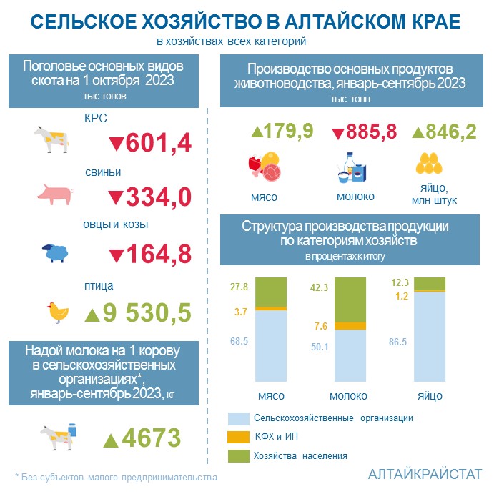 О сельском хозяйстве Алтайского края в январе-сентябре 2023 года.