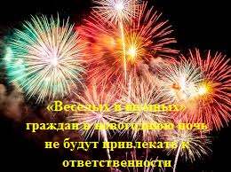 «Веселых и шумных» граждан в новогоднюю ночь не будут привлекать к ответственности. «Веселых и шумных» граждан в новогоднюю ночь не будут привлекать к ответственности.